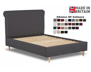 4ft6 Double Hove fabric upholstered bed frame,scrolled roll top head end.